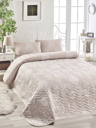 L'essentiel linge de maison Kraliçe - Mink Juego de colcha doble visón y blanco